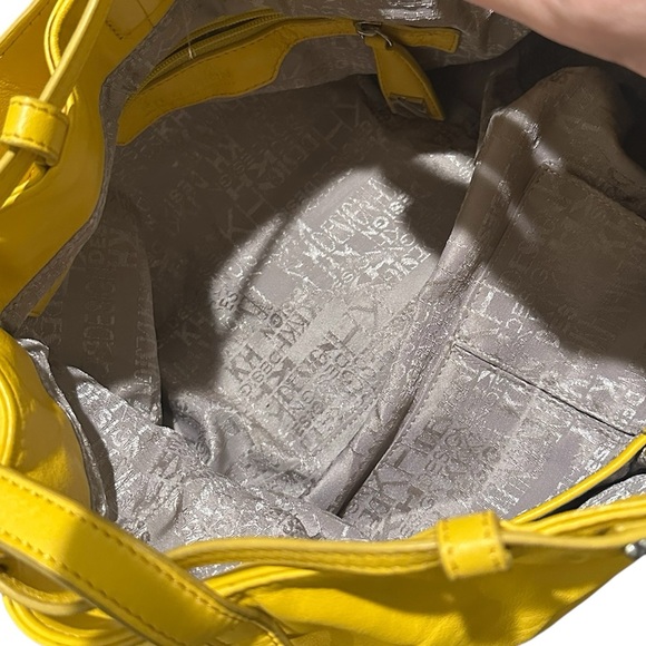 KH Design Pebbled Leather Saffron Yellow Slouchy Messenger Hobo Bag Indie Sleaze - Picture 12 of 13